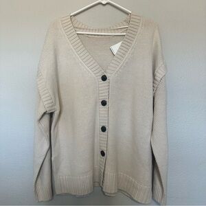 NWT Beige Knitted and Waffle Button-Up Cardigan. Size XL